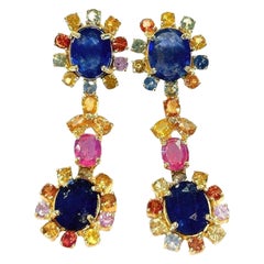 Bochic “Capri” Vintage Blue Sapphire & Ruby Earrings Set In 18K Gold & Silver