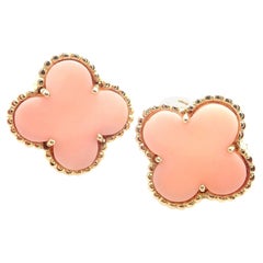 Van Cleef & Arpels Vintage Alhambra Angel Skin Coral Yellow Gold Earrings