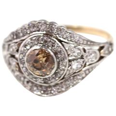 Fancy Yellow and White Diamond Cluster Ring
