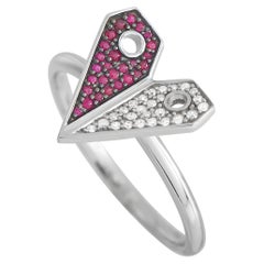14K White Gold 0.08ct Diamond and Ruby Heart Ring