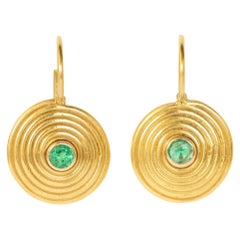 Boucles d'oreilles spirales en émeraude - Fabriquées aux États-Unis, or jaune 22K, grandes spirales, pendantes