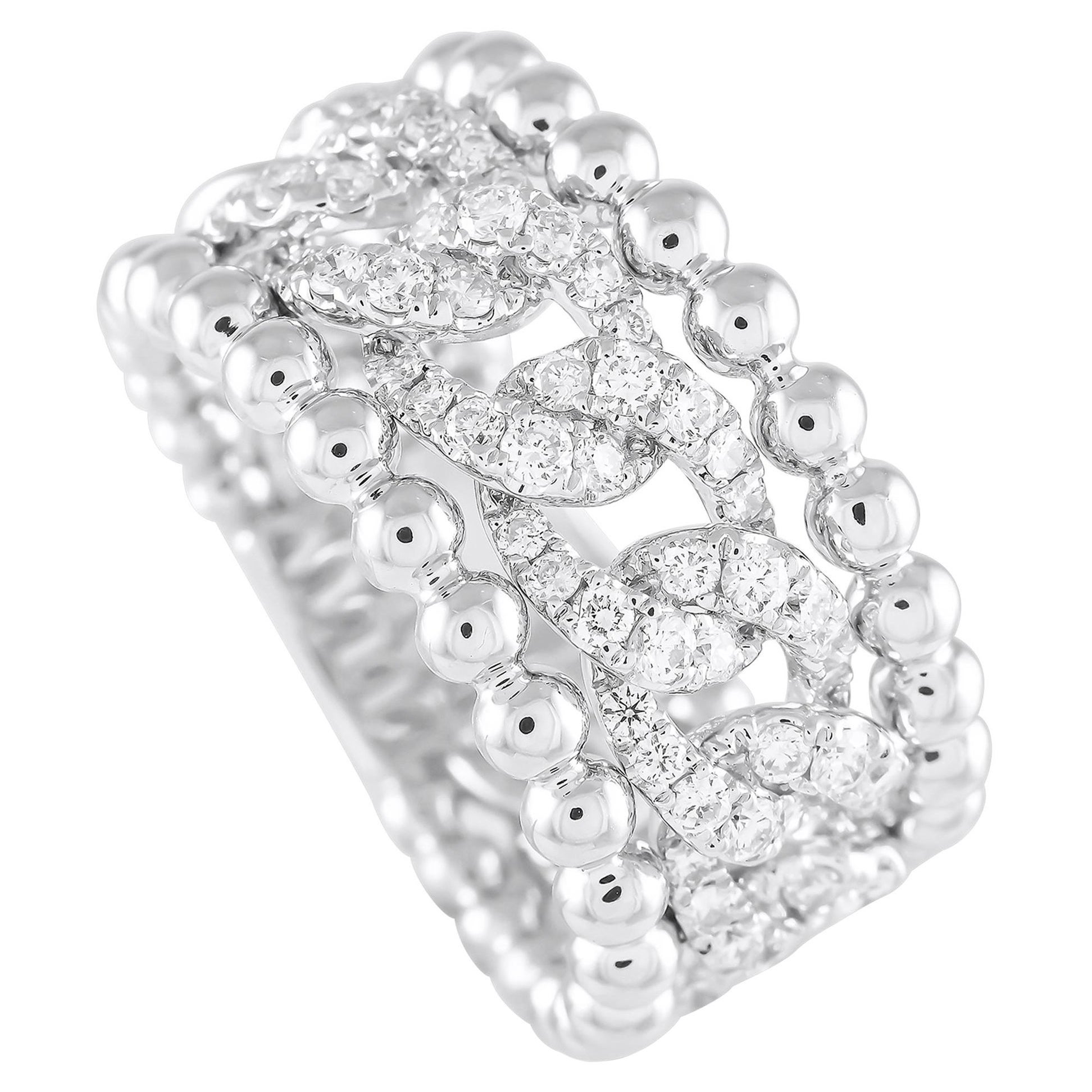 18K White Gold 0.80ct Diamond Beaded Openwork Ring For Sale