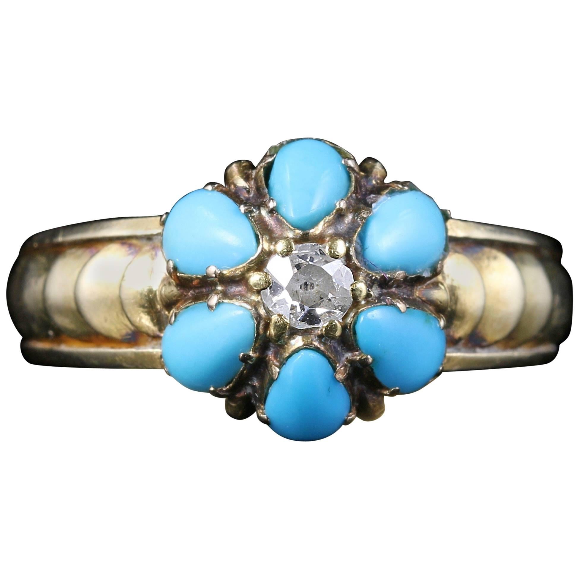 Antique Georgian Turquoise Diamond Ring, circa 1800