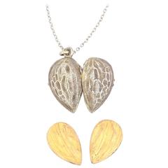 Victorian Silver Almond Locket Pendant on Silver Chain Necklace