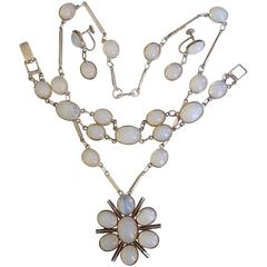 Moonstone Paste Opaline Glass Sterling Silver Necklace Set 6