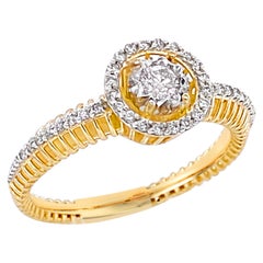 18K Gold Diamond Halo Statement Ring