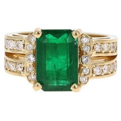 GIA Certified 3.96 Carat Emerald Diamond 18 Karat Yellow Gold Engagement Ring