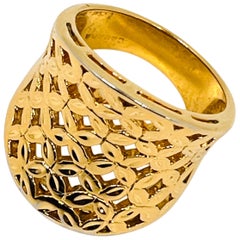 Gold Vermeil Cigar Ring, Floral Lattice Design, 925 Sterling Silver, Size 8.75