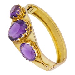 Antique Etruscan Revival Gold & Amethyst Bangle