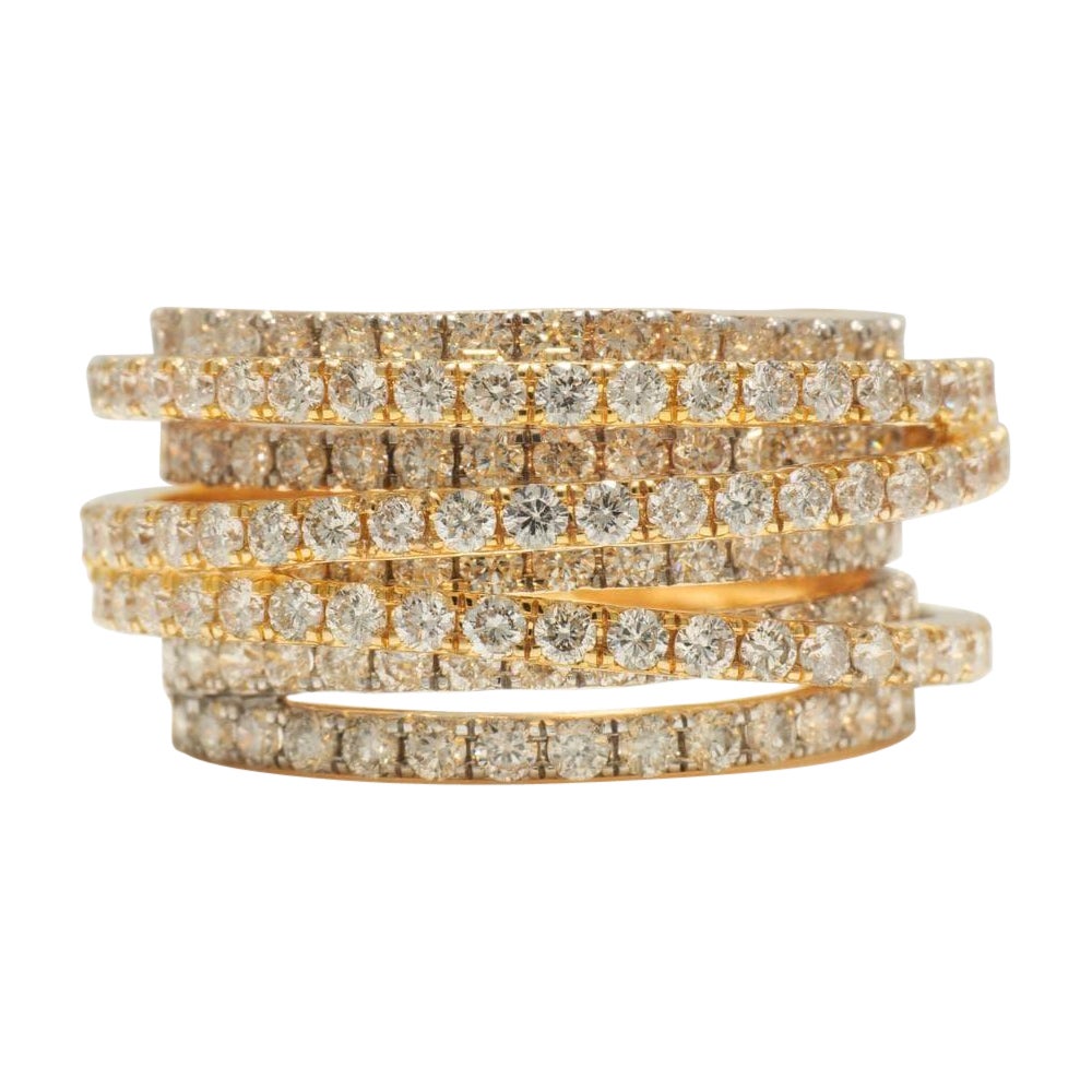Bague à large bande et spirale de diamants en or massif 14K (certifié)