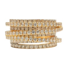 Bague à large bande et spirale de diamants en or massif 14K (certifié)