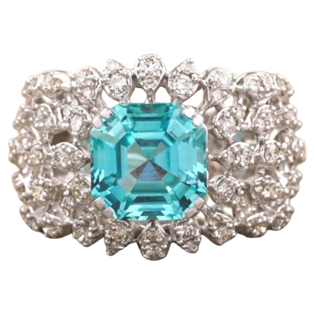 Bague en or massif 14k avec aigue-marine et diamant (certifié) en vente