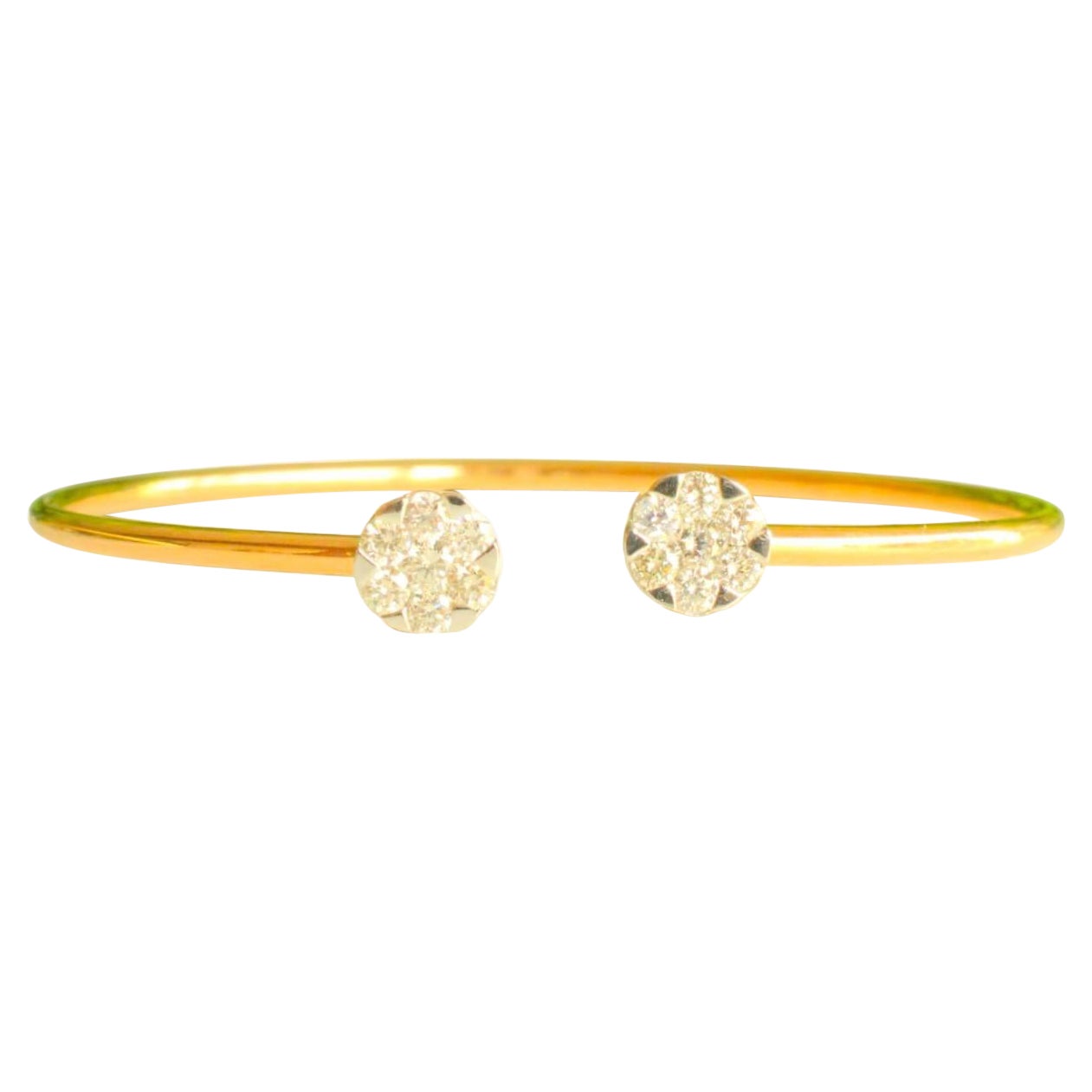 Brazalete abierto de diamantes Flor de oro macizo de 14 quilates (certificado)