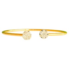 Brazalete abierto de diamantes Flor de oro macizo de 14 quilates (certificado)