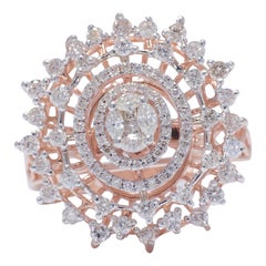 Flower Halo Diamond Ring in 14K Solid Gold (Certified)
