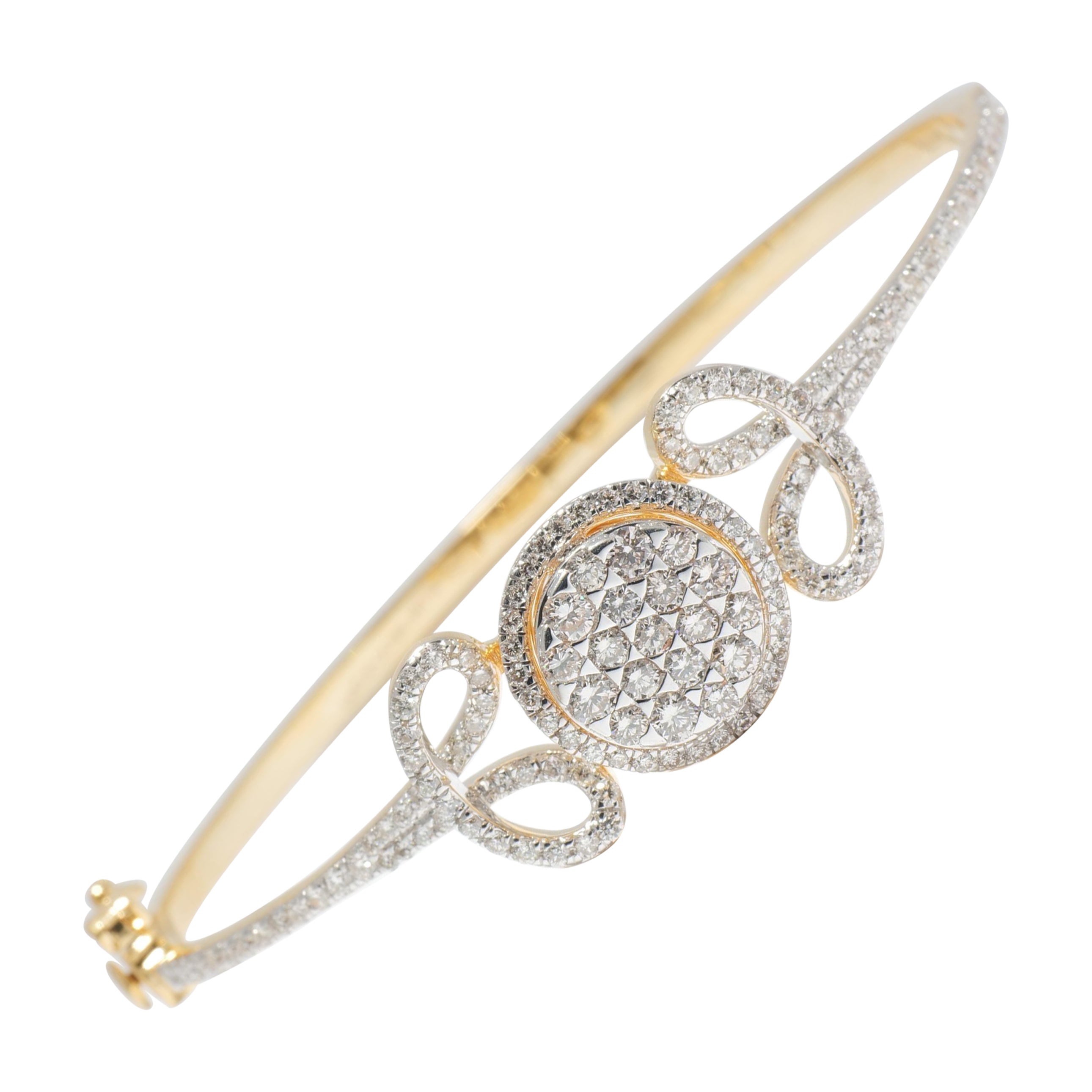 Pulsera Disco Flor de Diamantes en Oro Macizo de 14 K (Certificado)