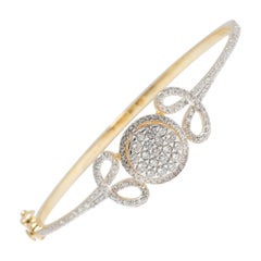 Pulsera Disco Flor de Diamantes en Oro Macizo de 14 K (Certificado)