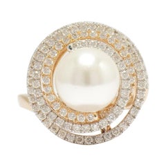 Bague en or massif 14K avec diamant et perle de culture des mers du Sud (certifiée)