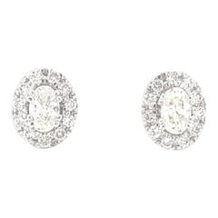 Oval Diamond Studs with Halos in 14K Solid Gold (Certified)