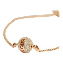 Orb Diamond Bolo Adjustable Bracelet in 14k Solid Gold (Certified)