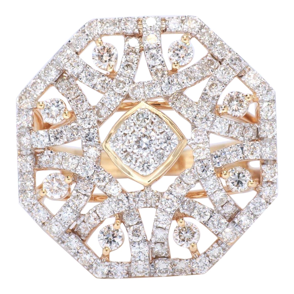 Bague cocktail octogonale en or massif 14k (certifié) en vente