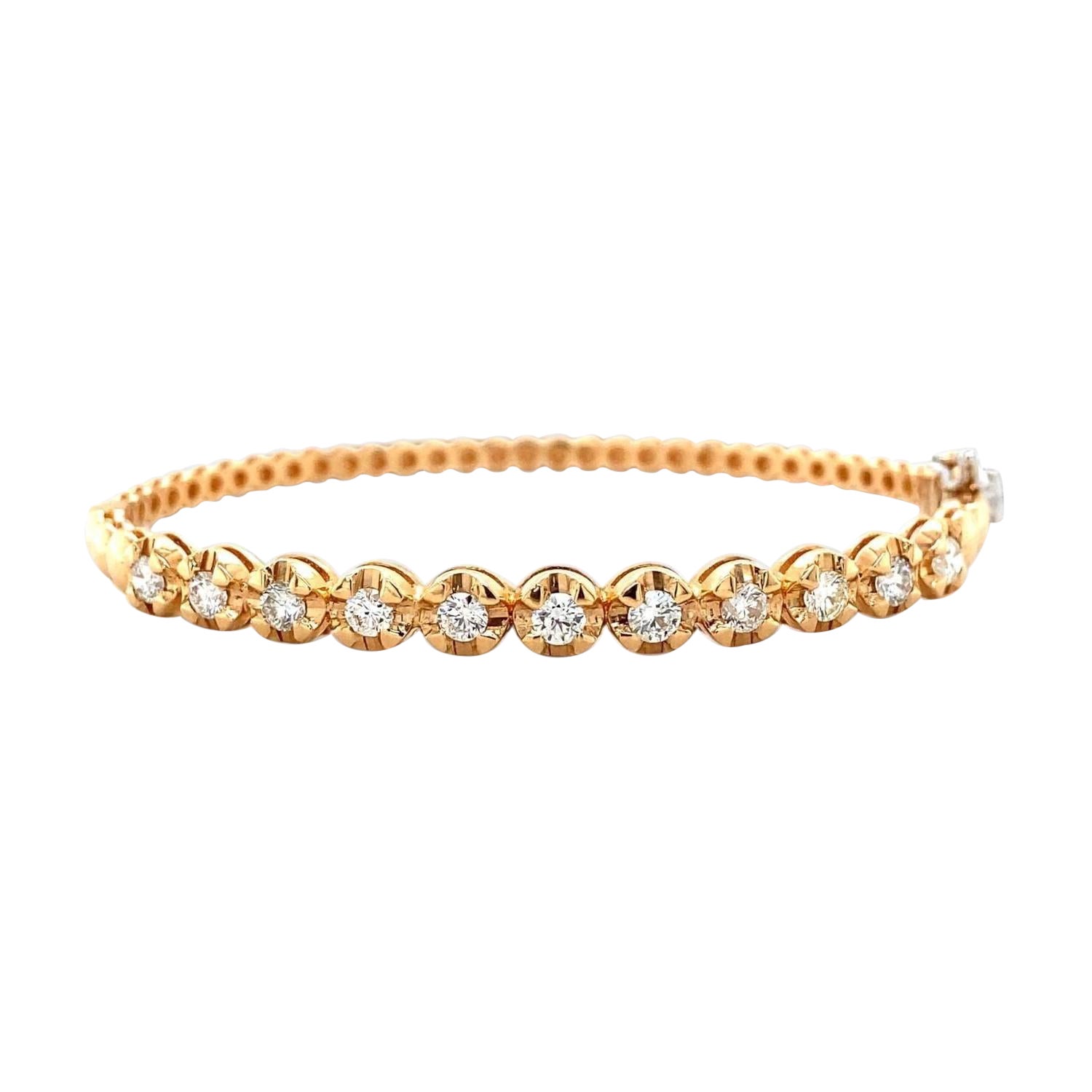Solitaire Stacking Statement Bracelet in 14K Solid Gold (Certified) For Sale
