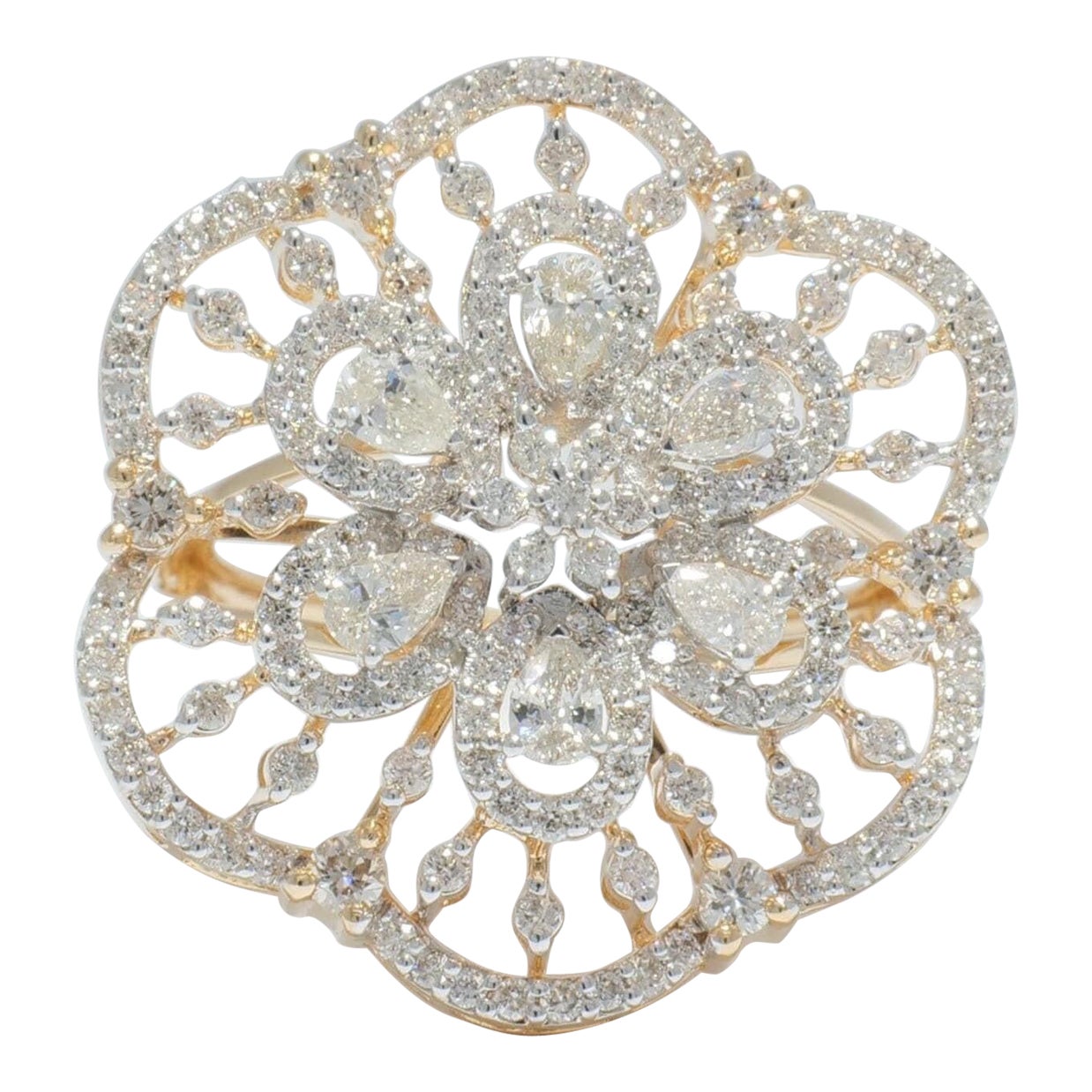 Bague en or massif 14k avec diamant en forme de fleur (certifié)