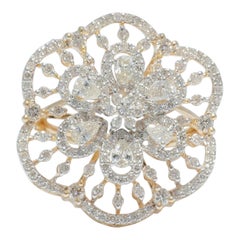 Flower Cluster Diamond Ring in 14k Solid Gold (Certified)