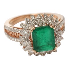 Bague en or massif 14k avec halo d'émeraude (certifié)