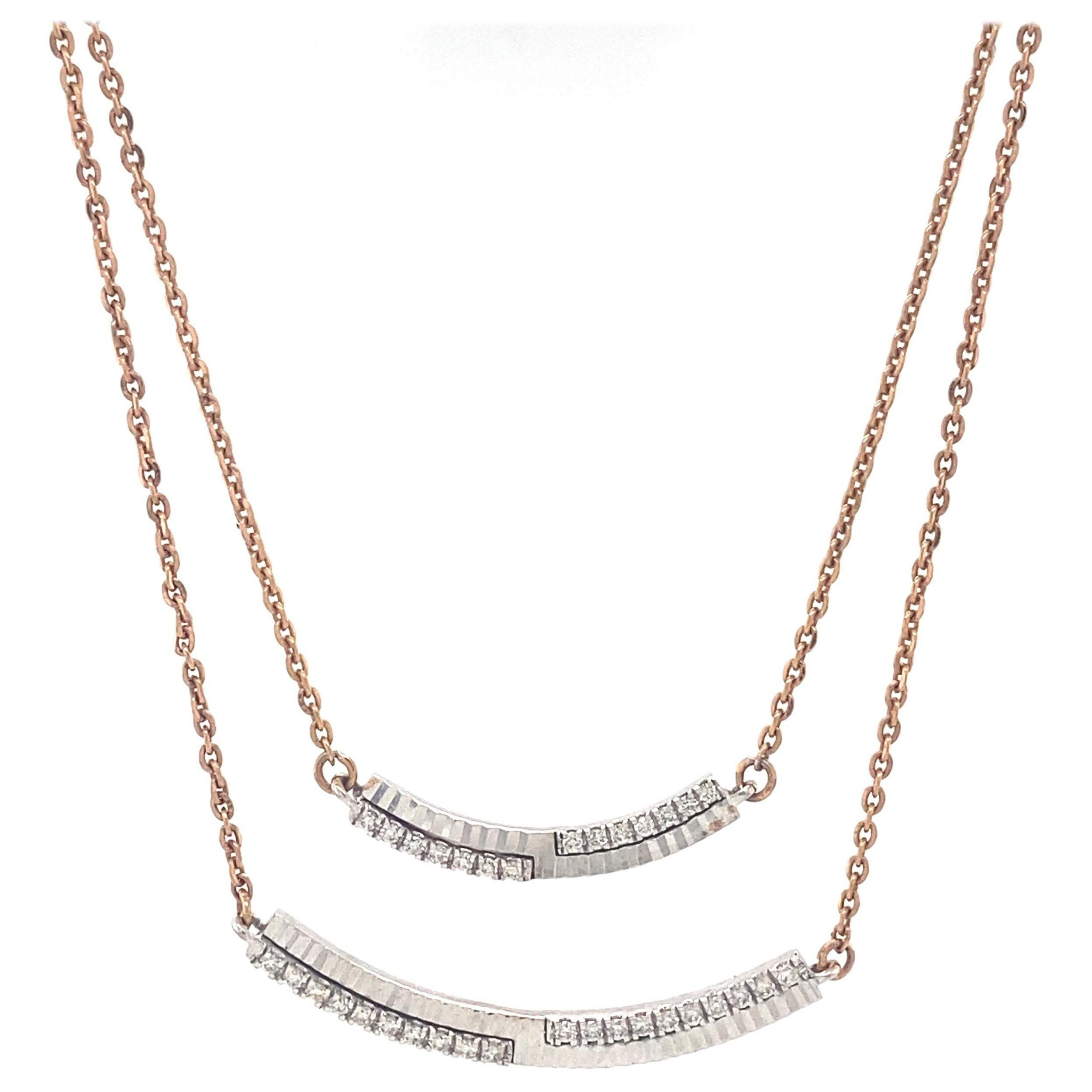 Collier en or massif 14k à double arc et diamants superposés (certifié) en vente