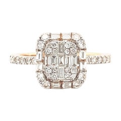 Runder & Baguette-Illusion-Diamant-Goldring aus 14k massivem Gold (zertifiziert)