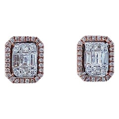 Diamant-Halo-Ohrringe in Illusionsfassung aus 14 Karat massivem Gold (zertifiziert)