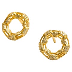 Diamantkreis-Ohrstecker mit Halo-Fassung aus 14 Karat massivem Gold (zertifiziert)