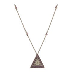 Pink Sapphire Triangle Diamond Anhänger Halskette 14K Solid Gold (zertifiziert)