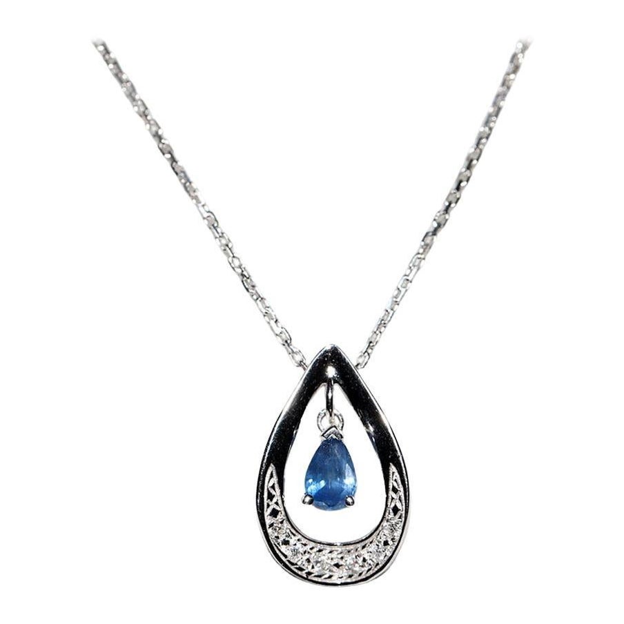 Vintage Circa 1990er Jahre 18k Gold Natürlicher Diamant und Saphir Tropfen-Halskette im Angebot