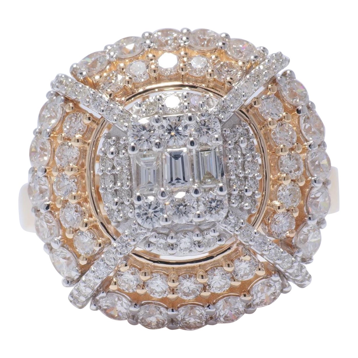 Baguette-Cluster-Diamantring aus 14k massivem Gold (zertifiziert) im Angebot