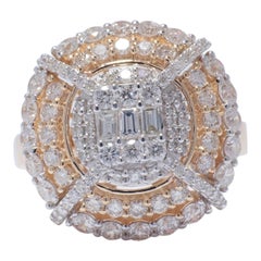 Baguette-Cluster-Diamantring aus 14k massivem Gold (zertifiziert)