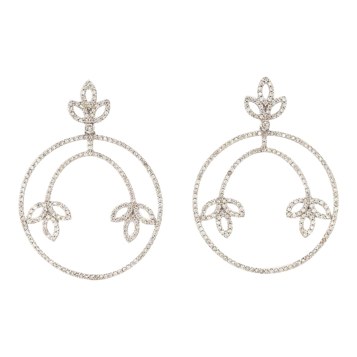 Circle Leaf Dangle Diamant-Ohrringe in 14k massivem Gold (zertifiziert) im Angebot