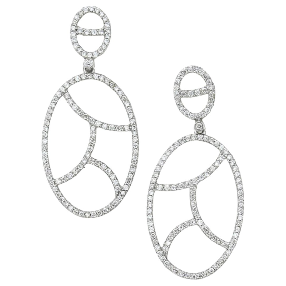 Boucles d'oreilles pendantes en or massif 14k avec diamant ovale (certifié)