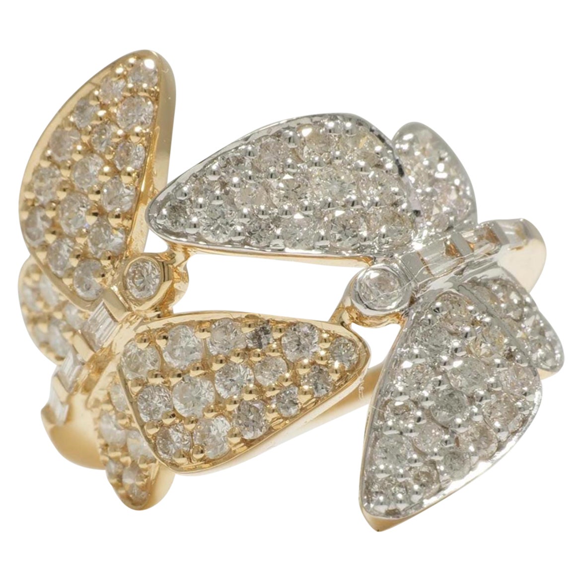 Anello con diamante a farfalla in oro massiccio 14K (certificato) in vendita