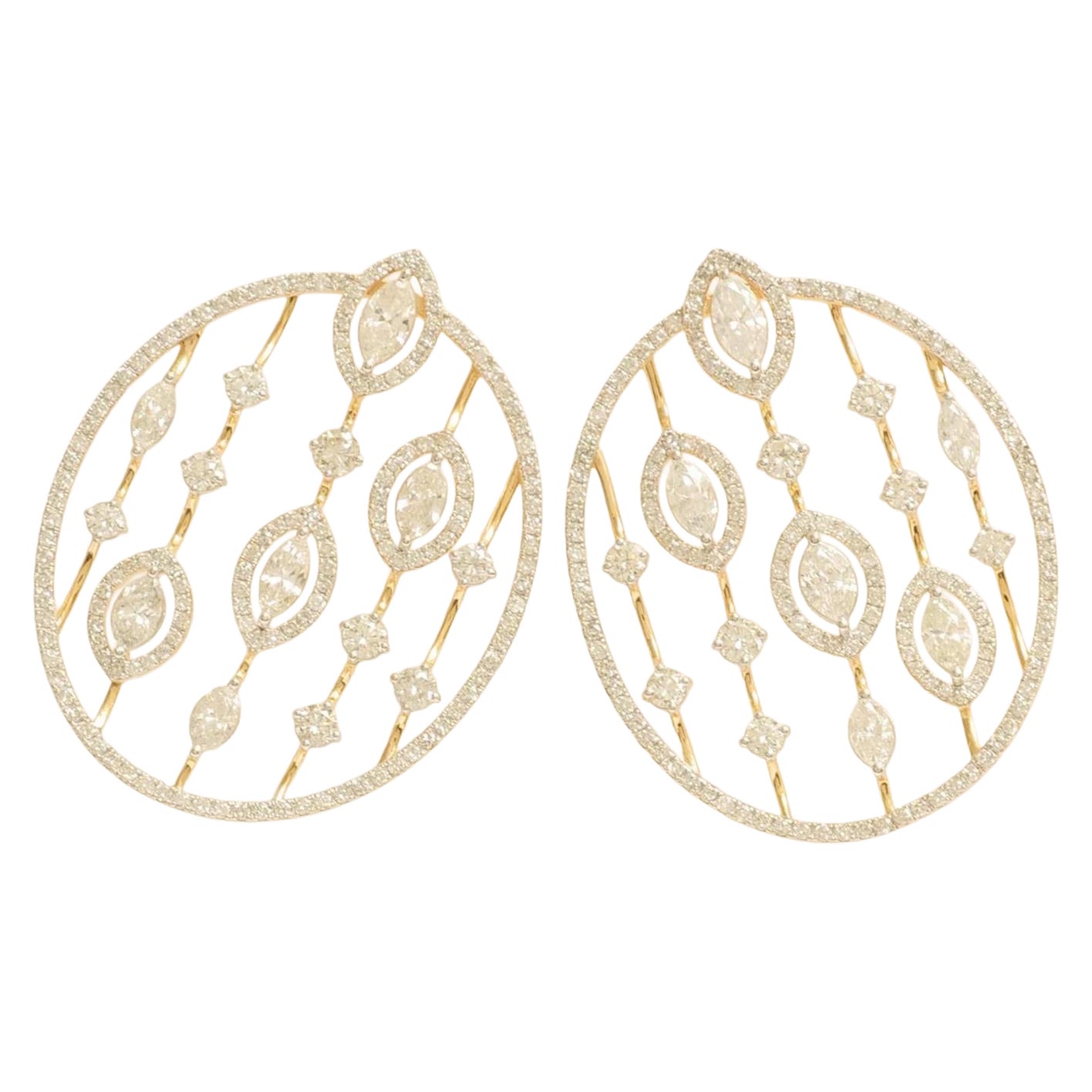 Orecchini con diamanti a cerchio aperto in oro massiccio 14k (certificati) in vendita