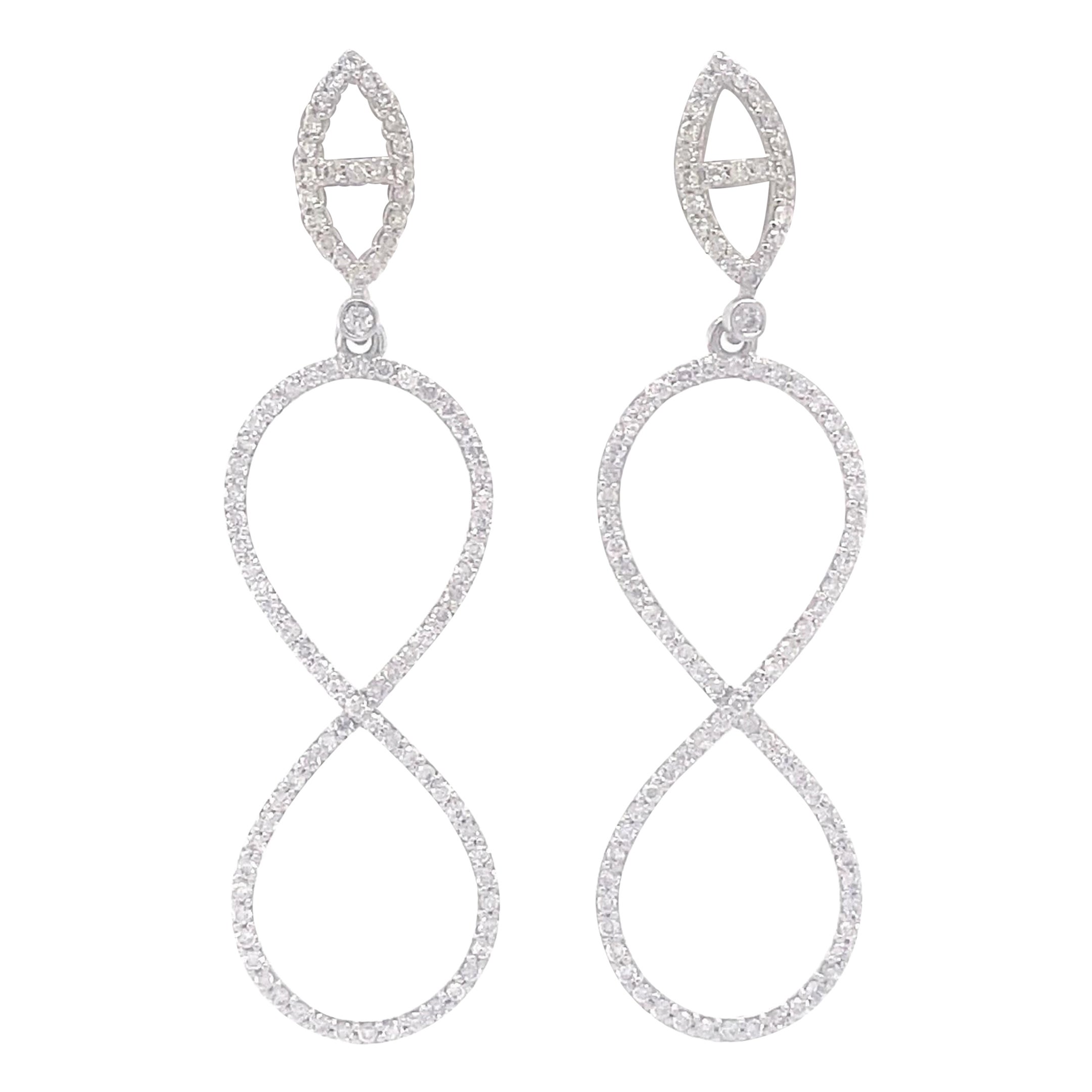 Boucles d'oreilles pendantes en or massif 14K (certifié) avec diamant à l'infini