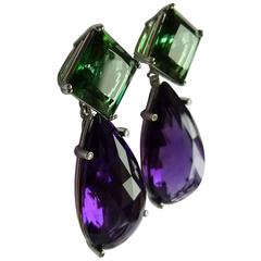 Platinum Amethyst Tourmaline Diamond Earrings Wagner Collection 10