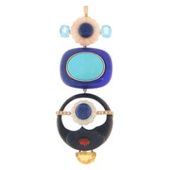 Collar Colgante Oro Amarillo 14 Kilates Coral Lapis Diamantes Citrino