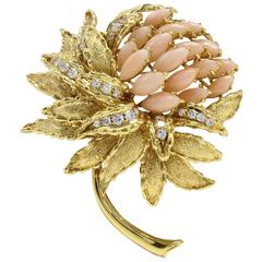 Luise Coral Diamond Gold Brooch 5