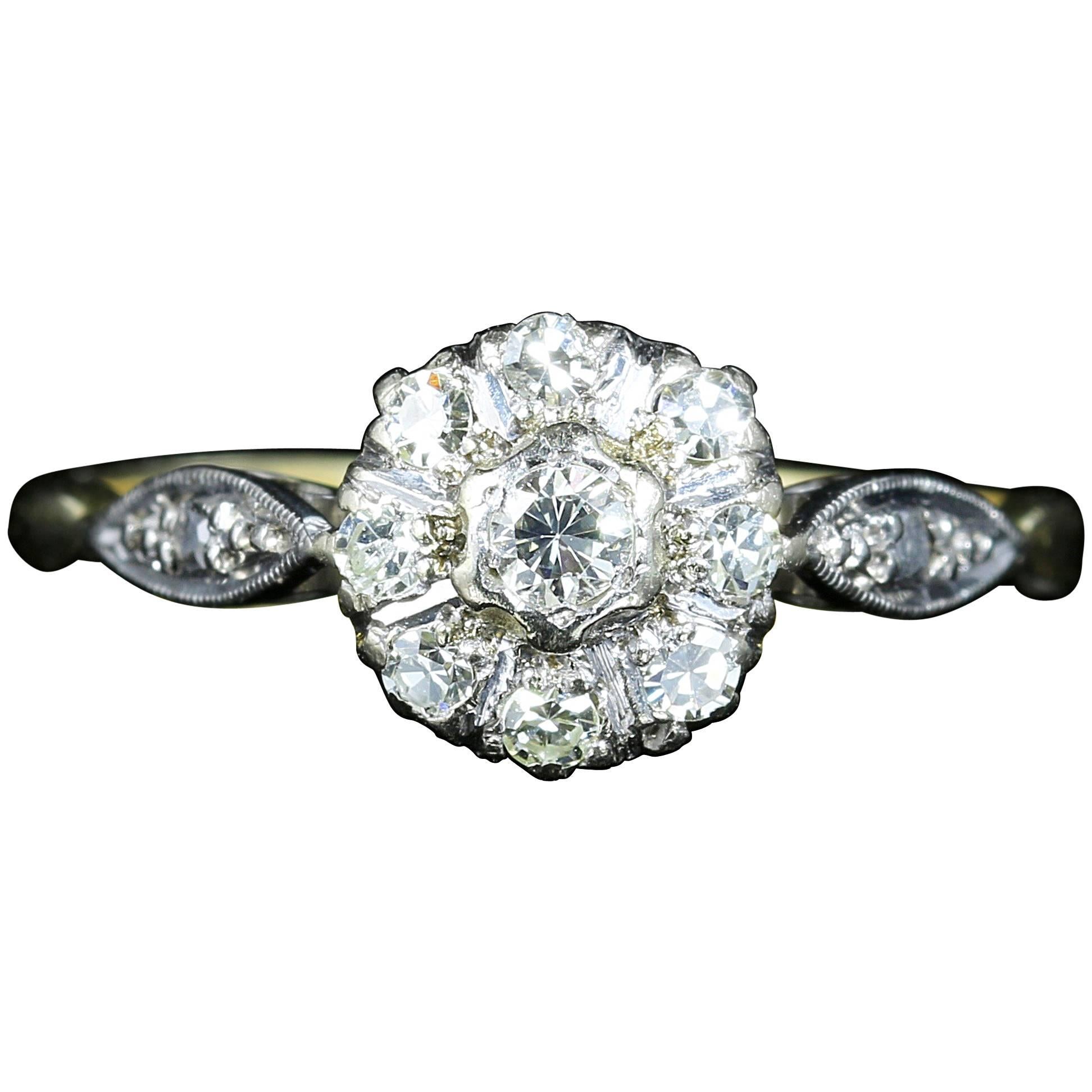 Antique Edwardian Diamond Cluster Ring circa 1900 Platinum Engagement Ring