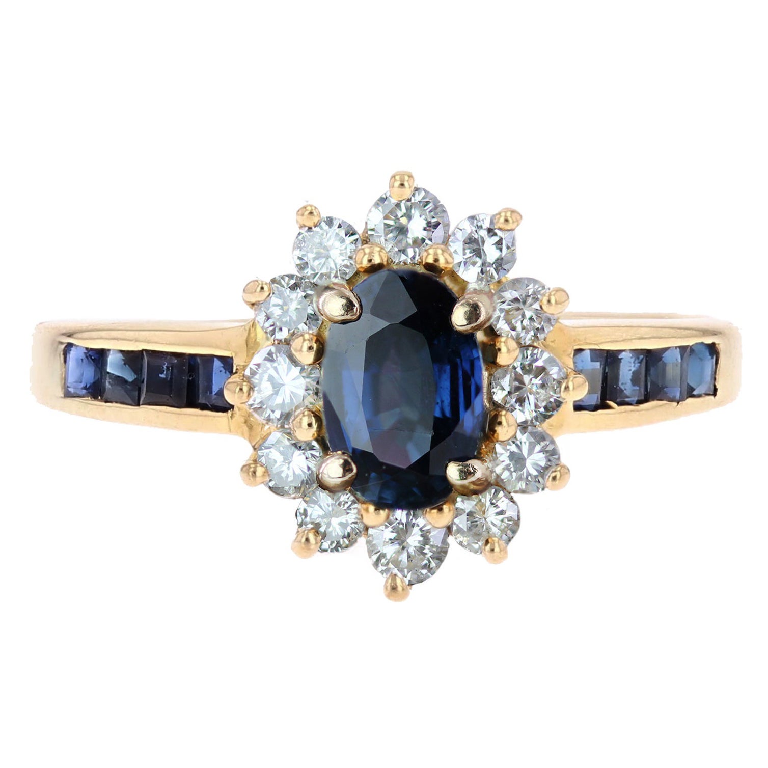 Bague marguerite moderne en or jaune 18 carats avec saphirs et diamants