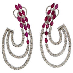 Rubies, Diamonds, 18 Karat White Gold Earrings.