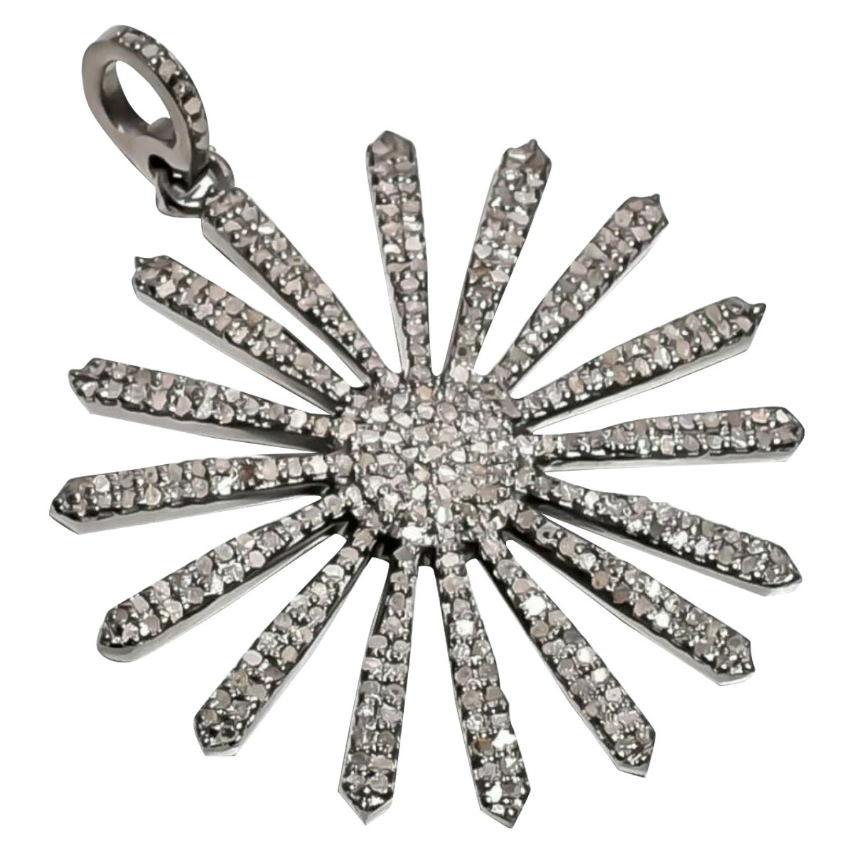 Pave Diamond 925 Sterling Silver Sunflower Collana Ciondolo Diamante Naturale Regalo