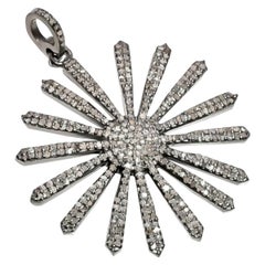 Pave Diamond 925 Sterling Silver Sunflower Collana Ciondolo Diamante Naturale Regalo
